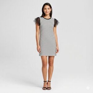 Adrienne Vittadini Women's Dresses Black White Stripe Mini Dress Size XS